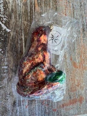 Vintage Christopher Radko Fox Glass Ornament with Glitter in Original Package